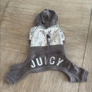 New Juicy Couture Gray Silver Dog Hoodie Tracksuit Sequins Sz M Vintage Y2K